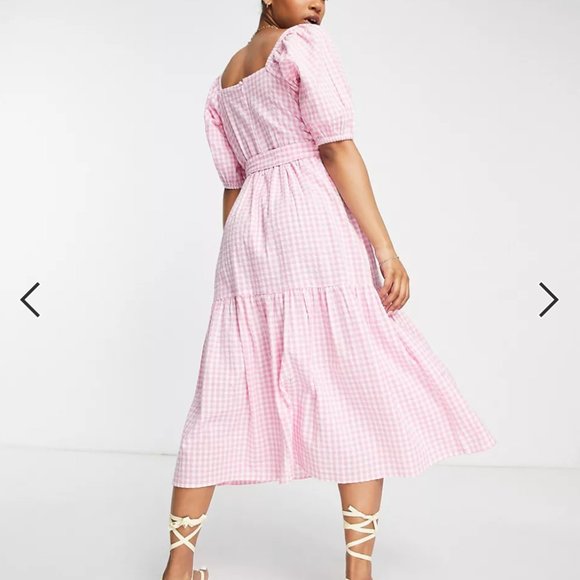 ASOS Pink Gingham Midi Dress - Picture 2 of 8